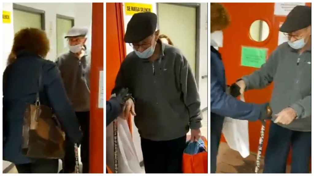 El anciano de 86 años saliendo del Hospital La Paz, tras vencer al coronavirus.