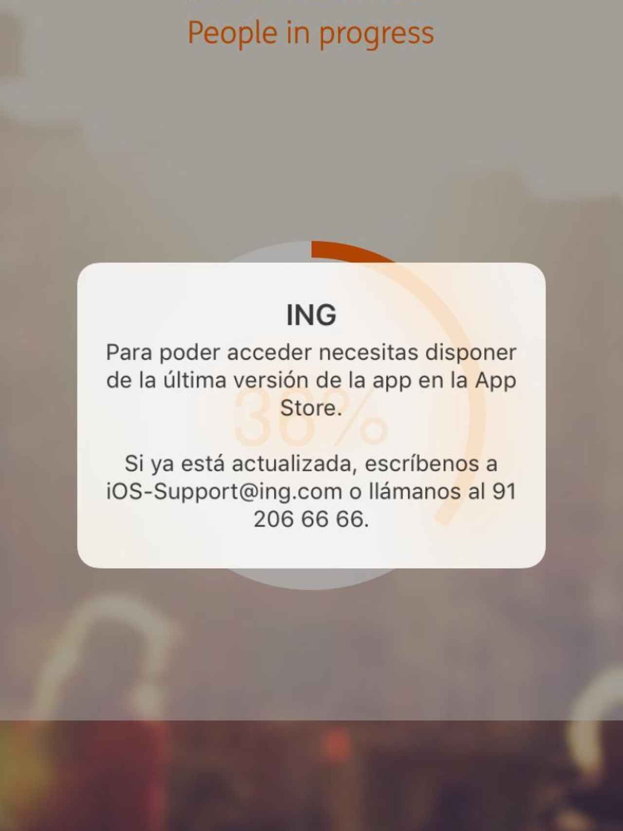 Mensaje de error de la app de ING.