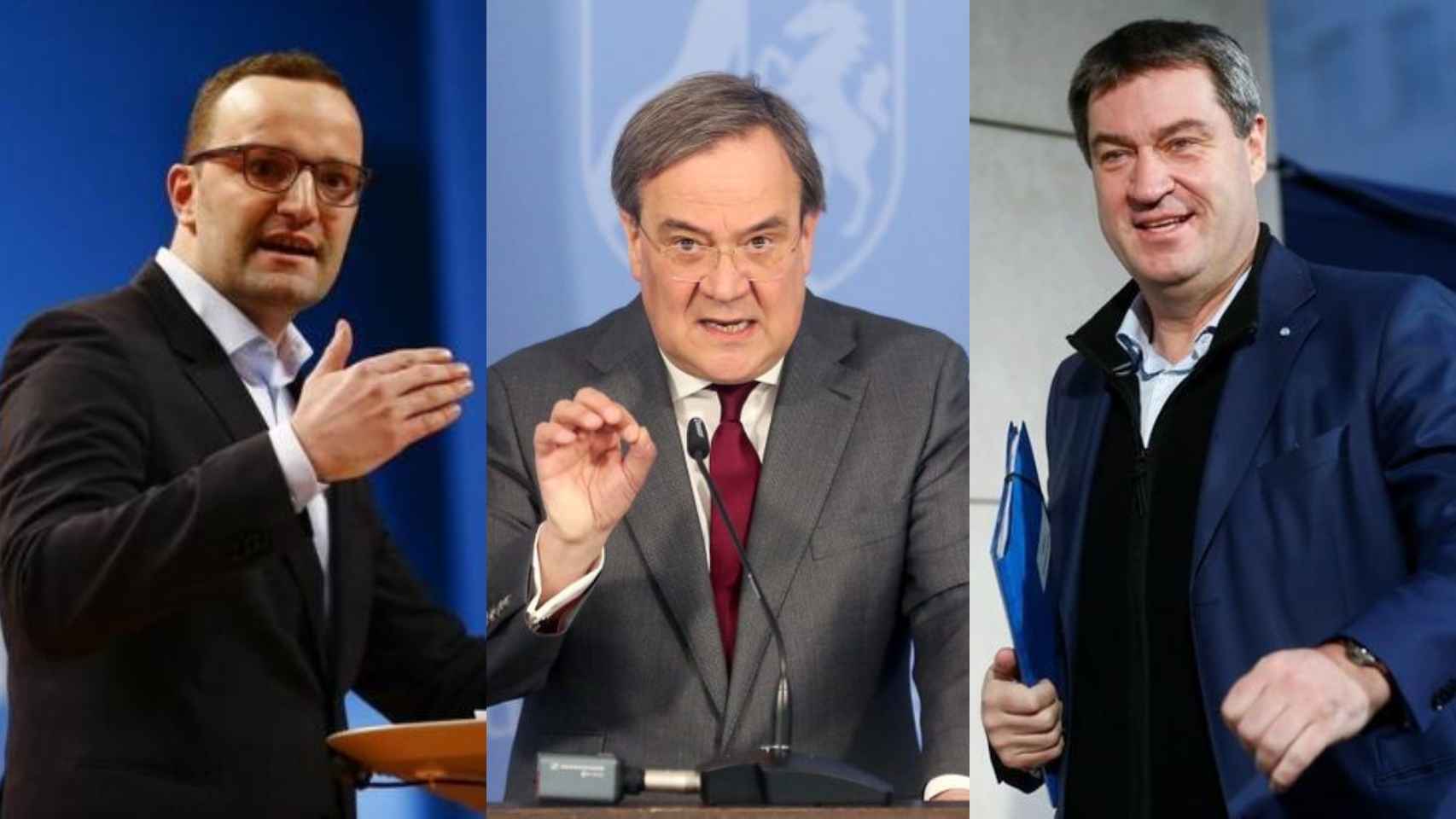 Jens Spahn, Armin Laschet y Markus Söder, posibles candidatos a suceder a Angela Merkel.
