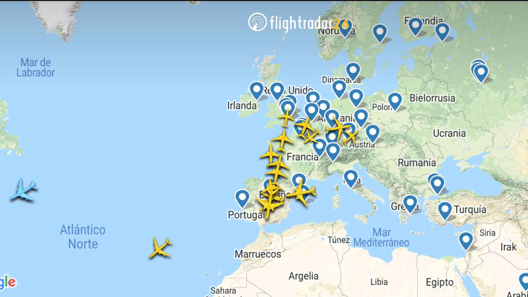 Mapa de todos los vuelos con salida o llegada a Madrid Barajas.