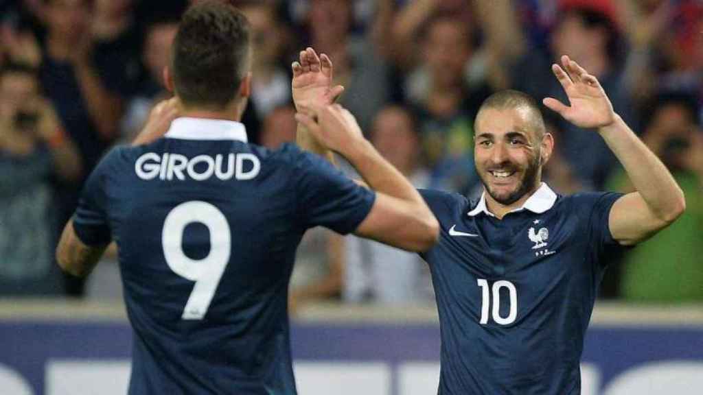 Benzema y Giroud, en un partido de la selección de Francia