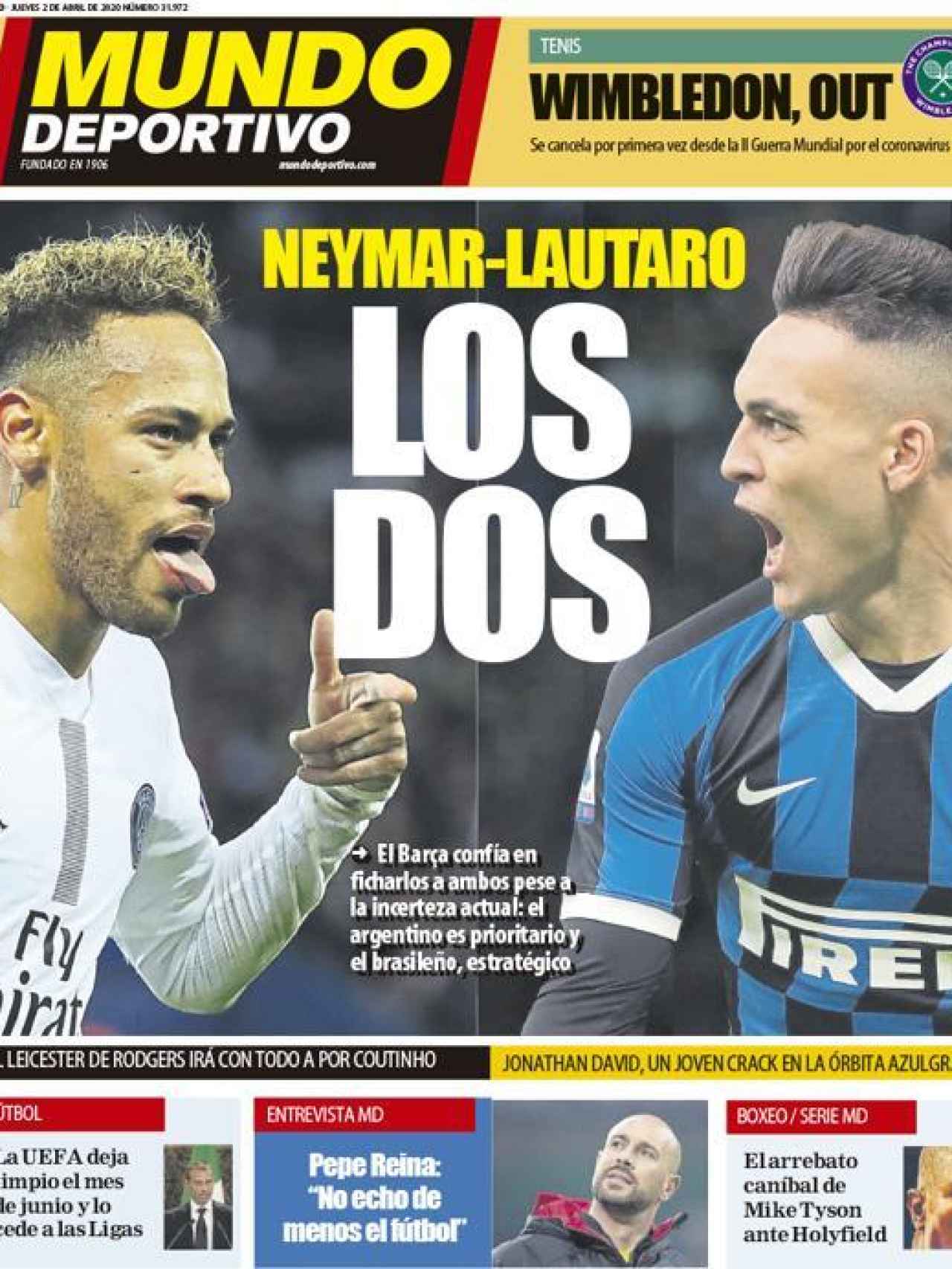 La portada del diario Mundo Deportivo (02/04/2020)