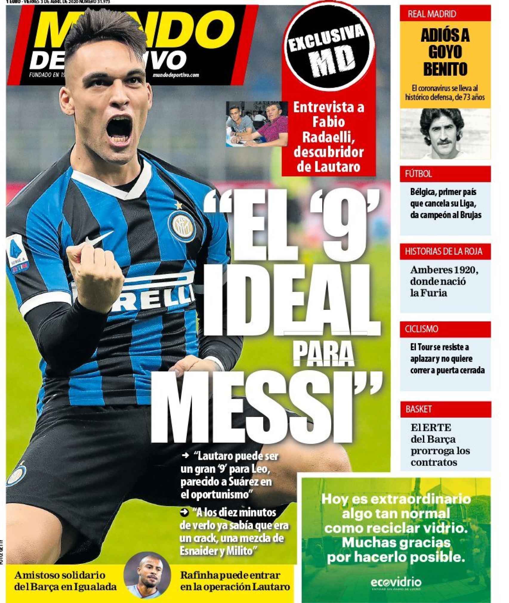 La portada del diario Mundo Deportivo (03/04/2020)