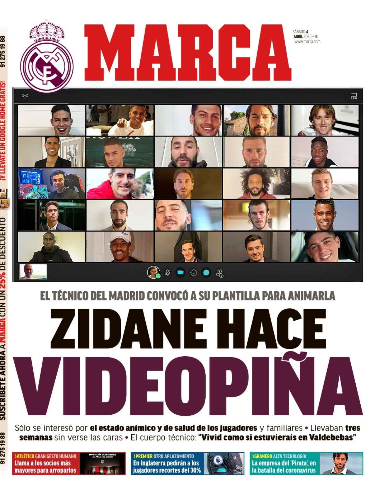 La portada del diario MARCA (04/04/2020)