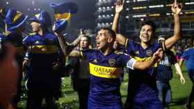 Carlos Tévez, celebrando con Boca Juniors