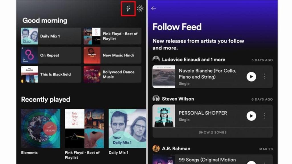 Acceso a la nueva sección de Spotify (en rojo)