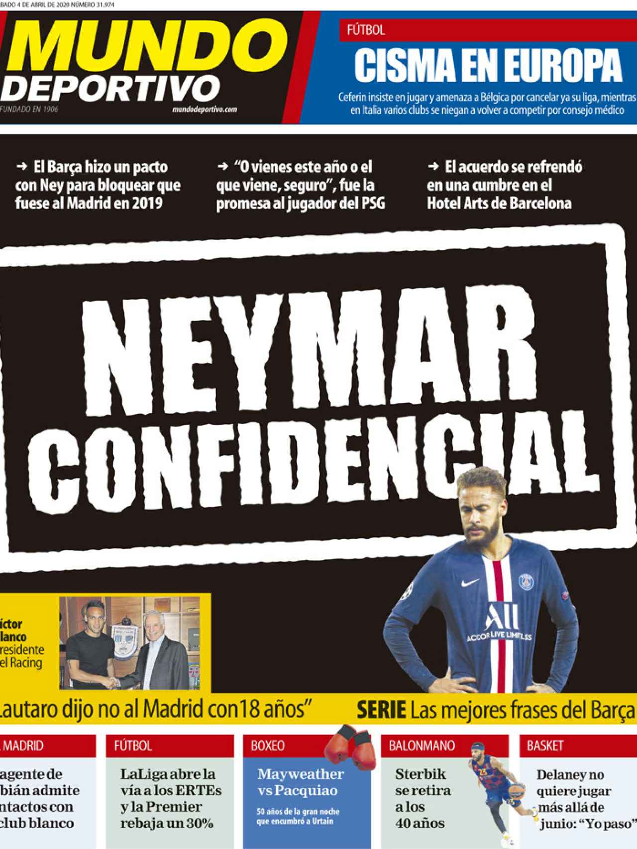 La portada de Mundo Deportivo (04/04/2020)