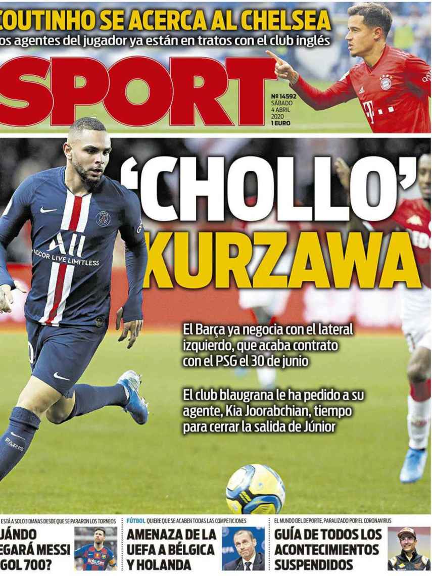 La portada del diario Sport (04/04/2020)