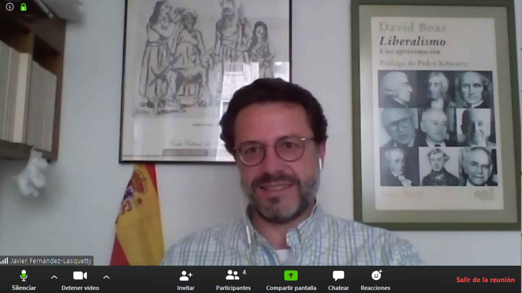 Un momento de la entrevista a Javier Fernández-Lasquetty, realizada a través de videoconferencia.