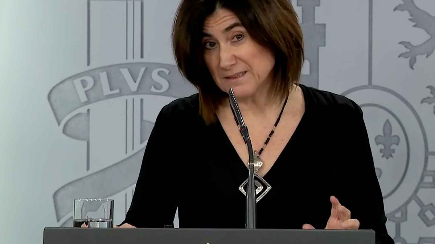 María José Sierra, durante la rueda de prensa ofrecida este domingo en Moncloa.