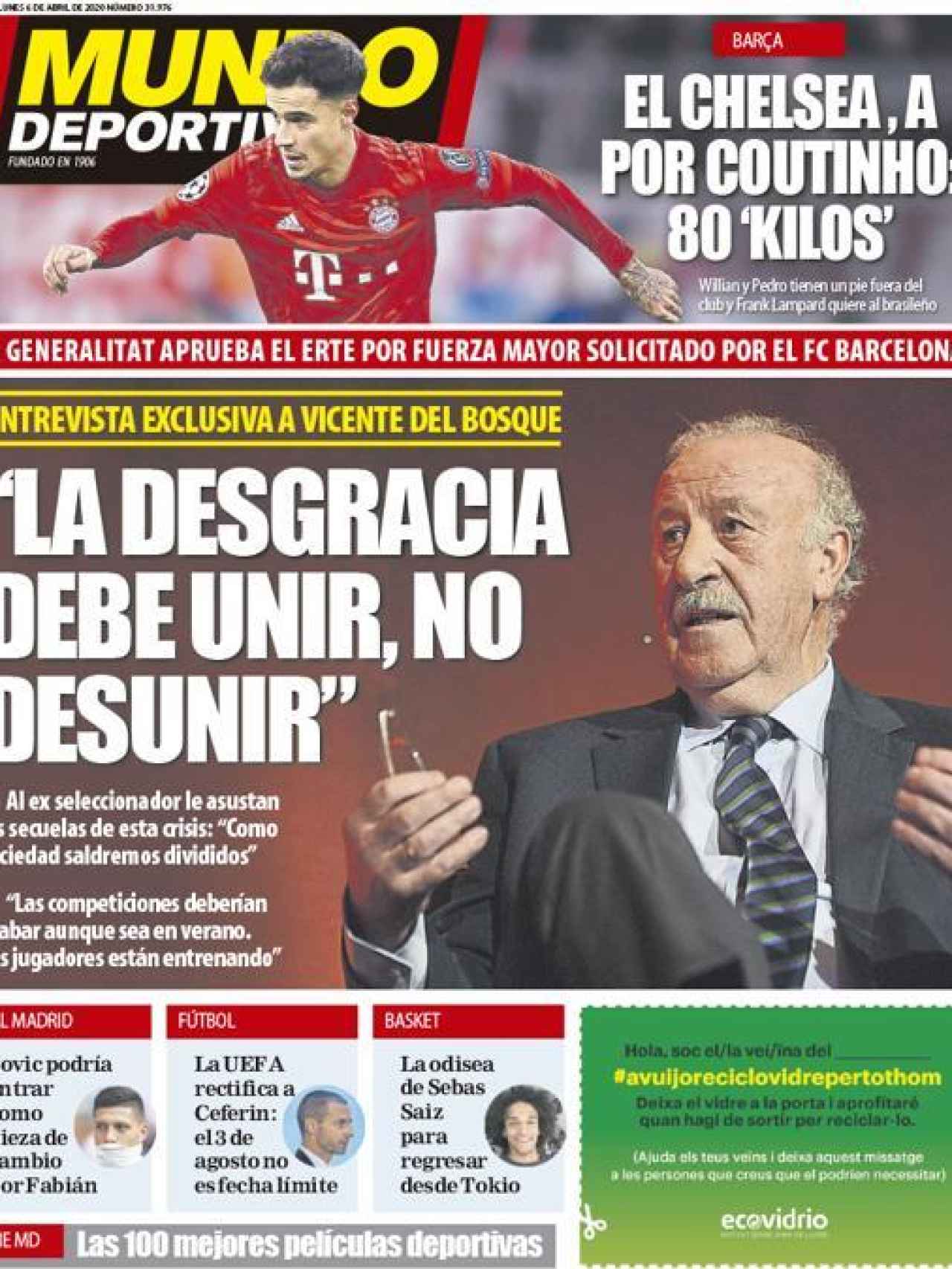 La portada del diario Mundo Deportivo (06/04/2020)