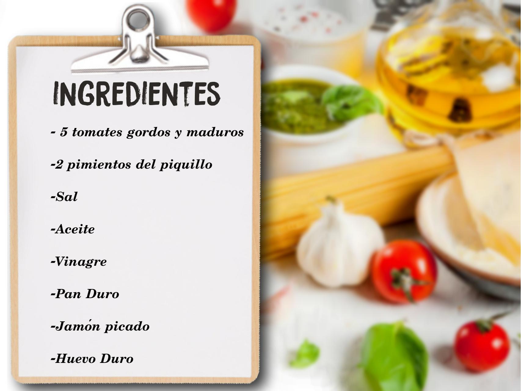 Los ingredientes del salmorejo de María Jesús Ruiz.