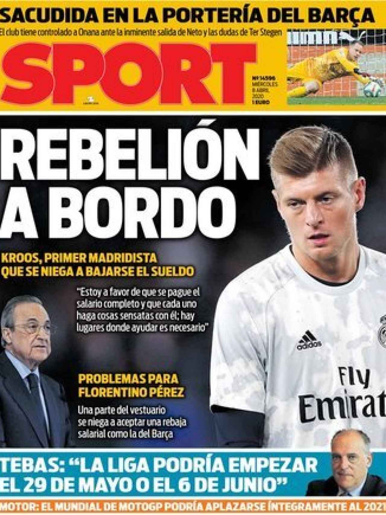 La portada del diario Sport (08/04/2020)