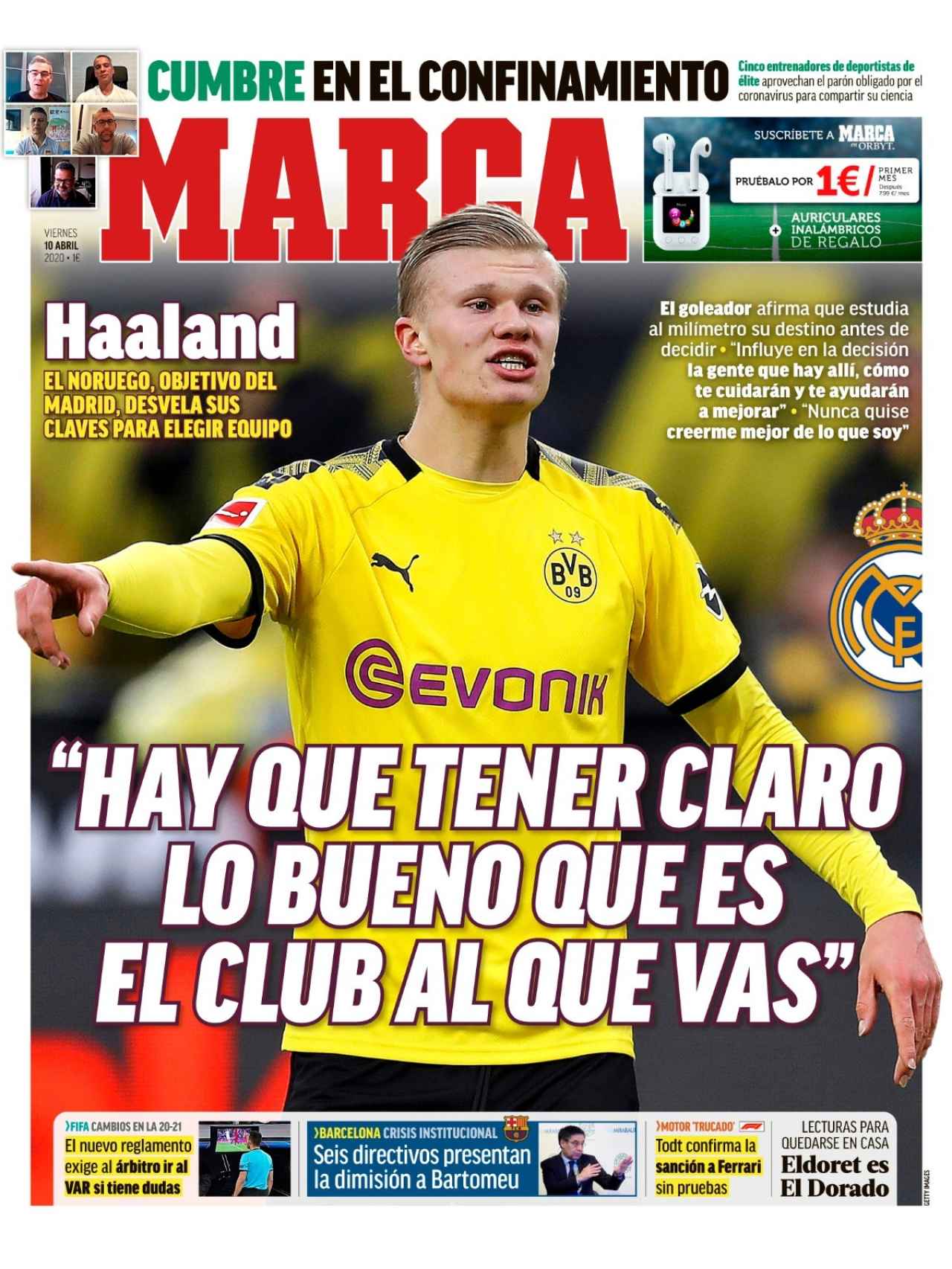 La portada del diario MARCA (10/04/2020)