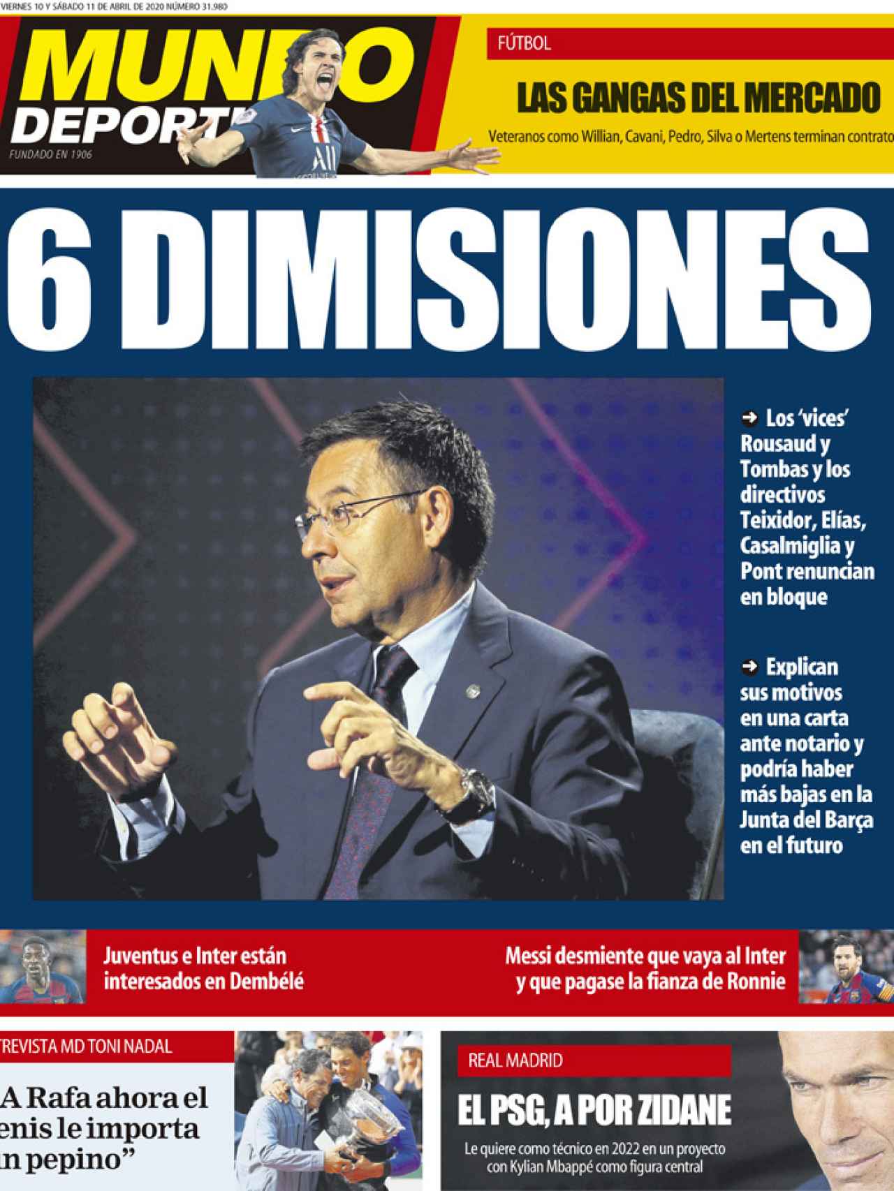La portada del diario Mundo Deportivo (10/04/2020)