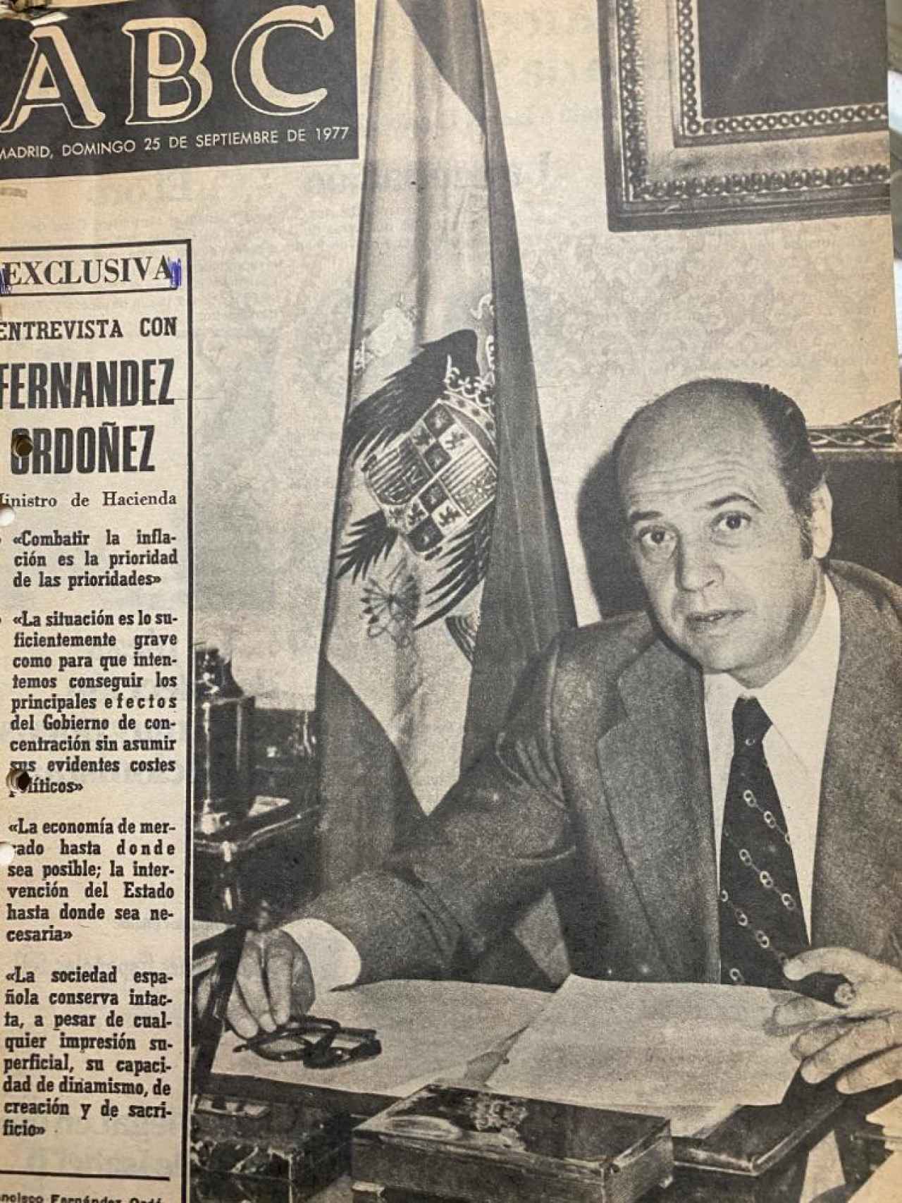 Portada del 'ABC' con la entrevista en exclusiva a Francisco Fernández Ordóñez en 1977.