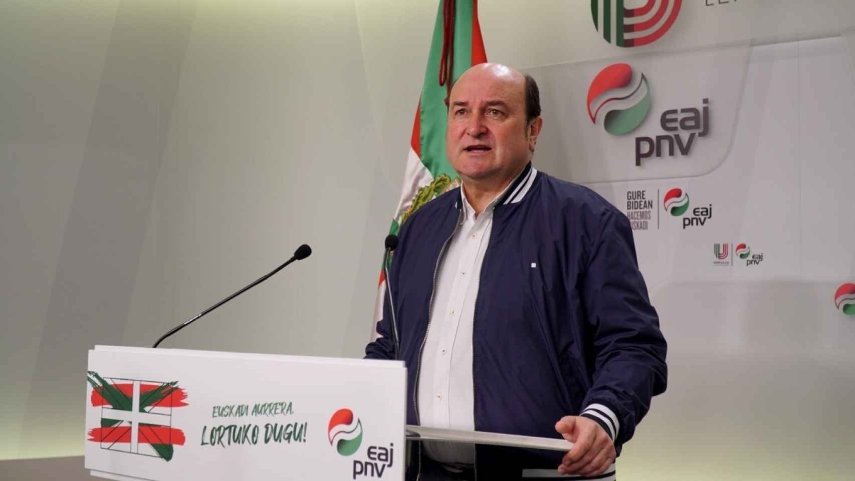 El presidente del EBB del PNV, Andoni Ortuzar, durante la presentación de la celebración del 'Aberri Eguna'.