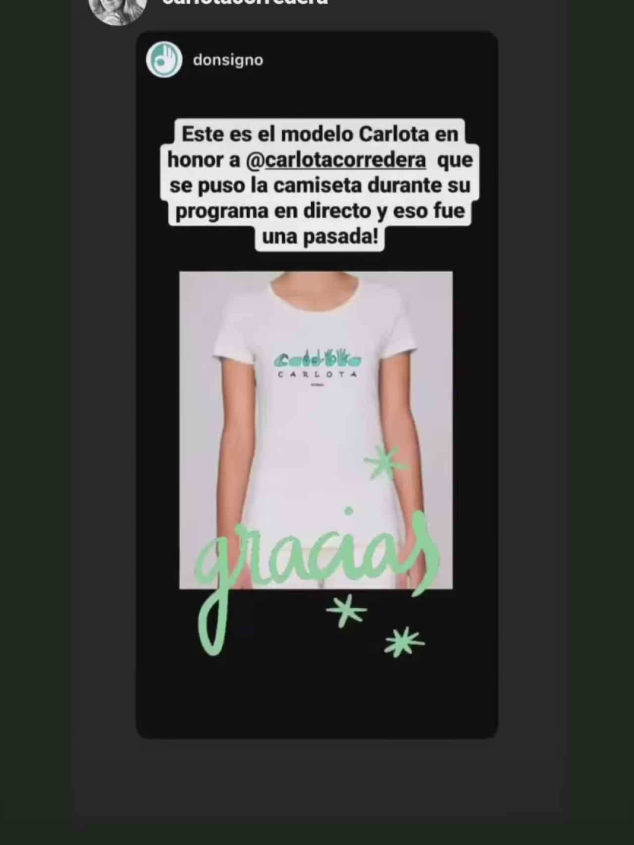 Captura de la camiseta en honor a Carlota Corredera de Don Signo.