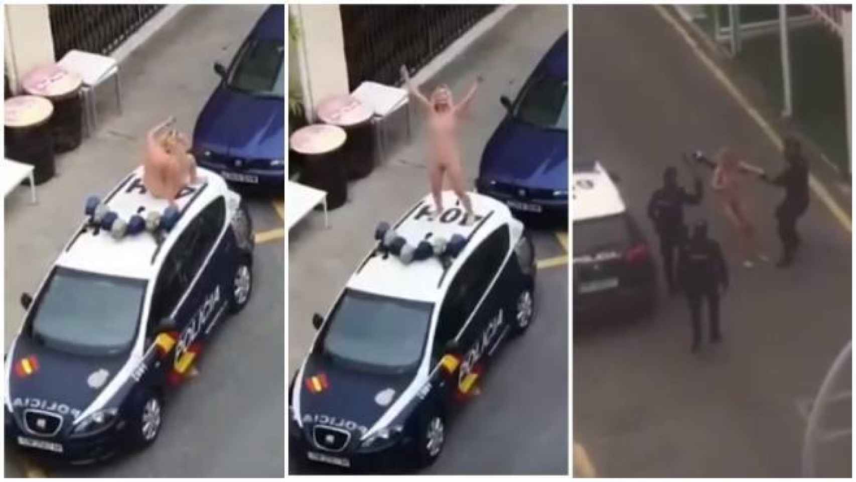 Los agentes tuvieron que intervenir para detener a la mujer que se había encaramado en el coche patrulla completamente desnuda