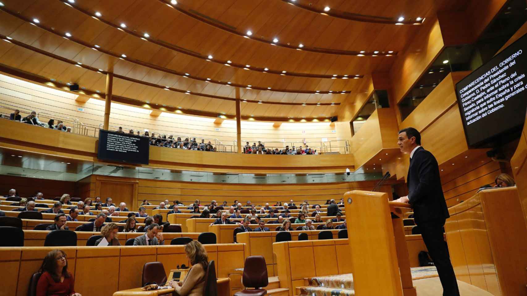 El presidente del Gobierno, Pedro Sánchez, en una sesión del Senado.