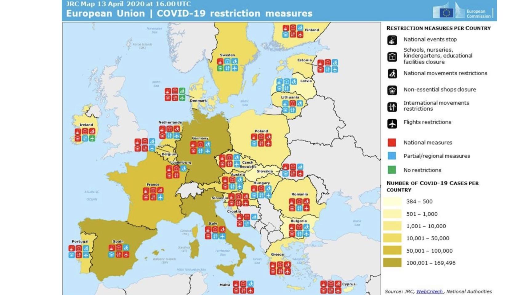 Mapa de restricciones del Covid en la UE
