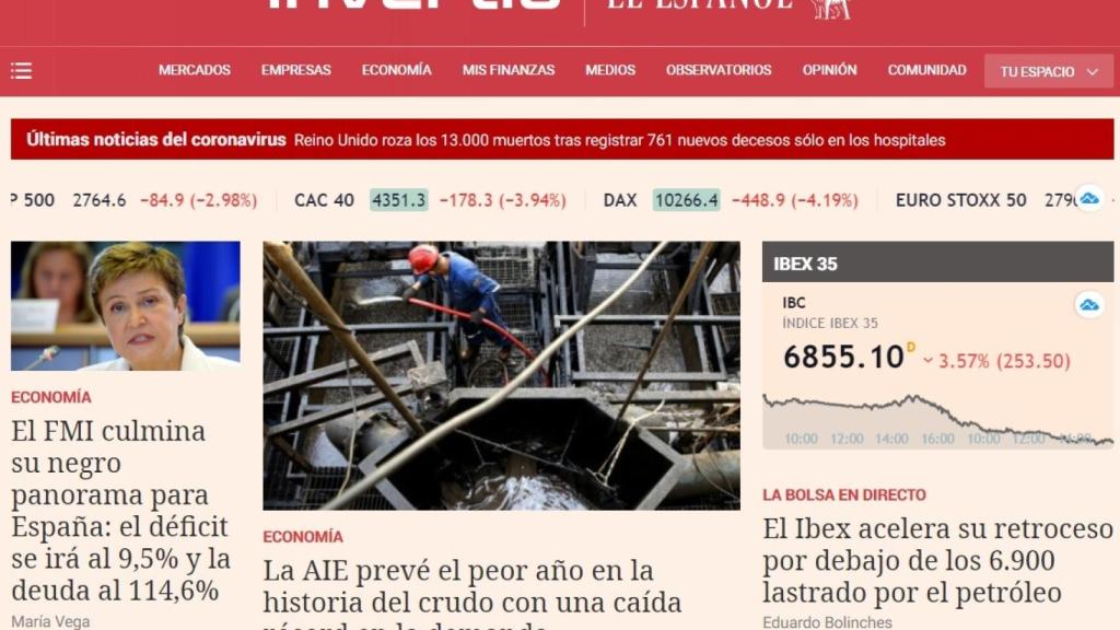 Portada de Invertia en Google Chrome