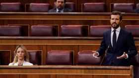 Pablo Casado, presidente del PP, en la sesión de control al Gobierno de este miércoles.