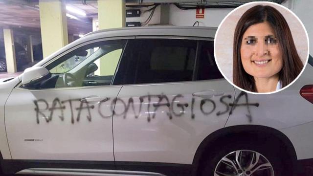 La ginecóloga Silvana Bonino y su coche con la pintada que dice rata contagiosa.