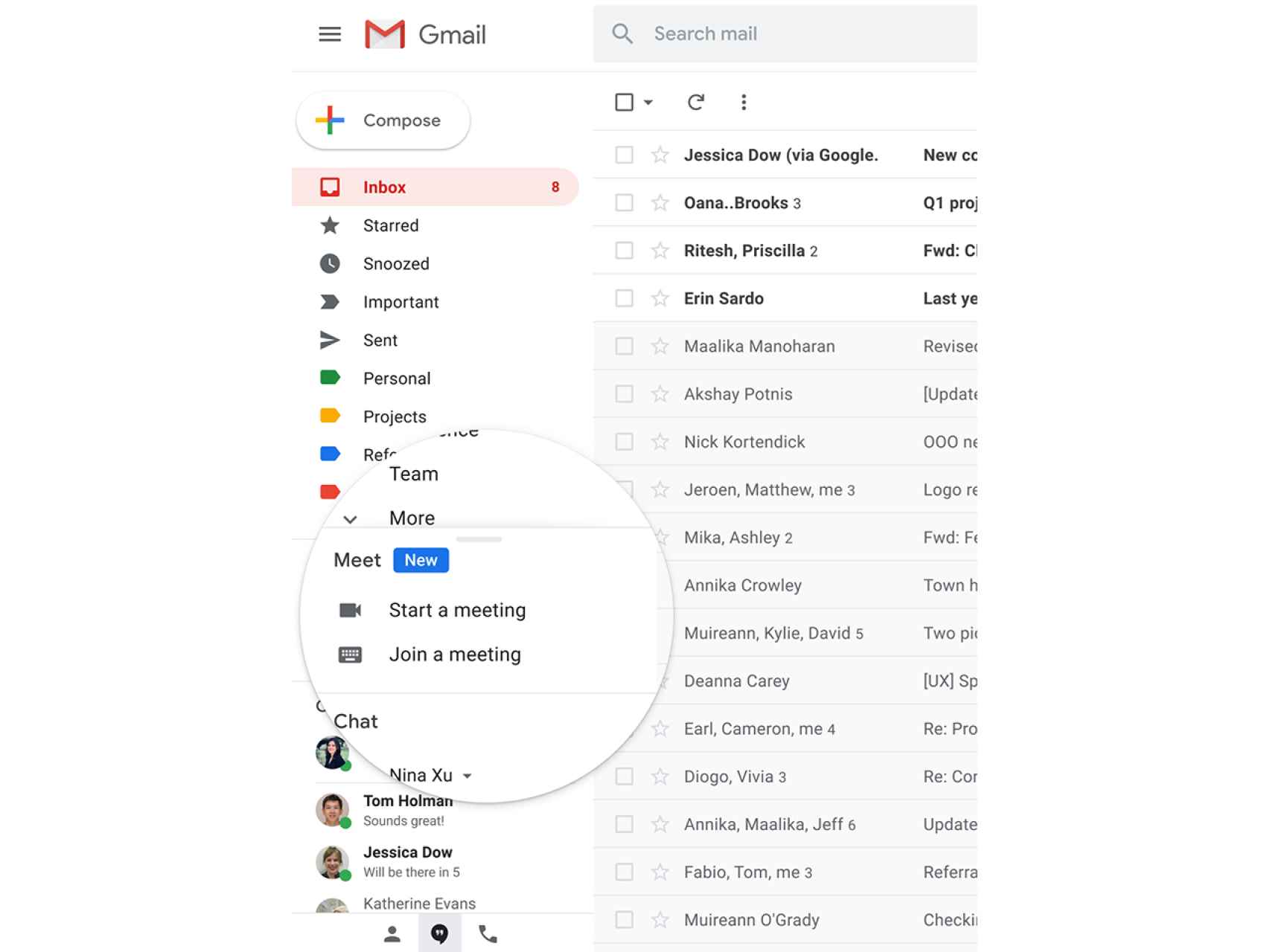 Integración de Gmail con Google Meet.
