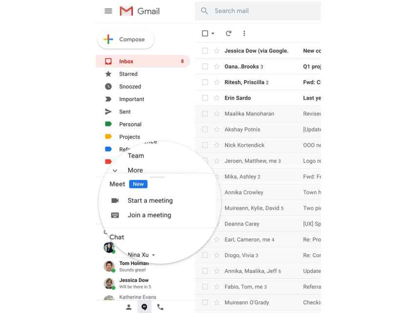 Integración de Gmail con Google Meet.