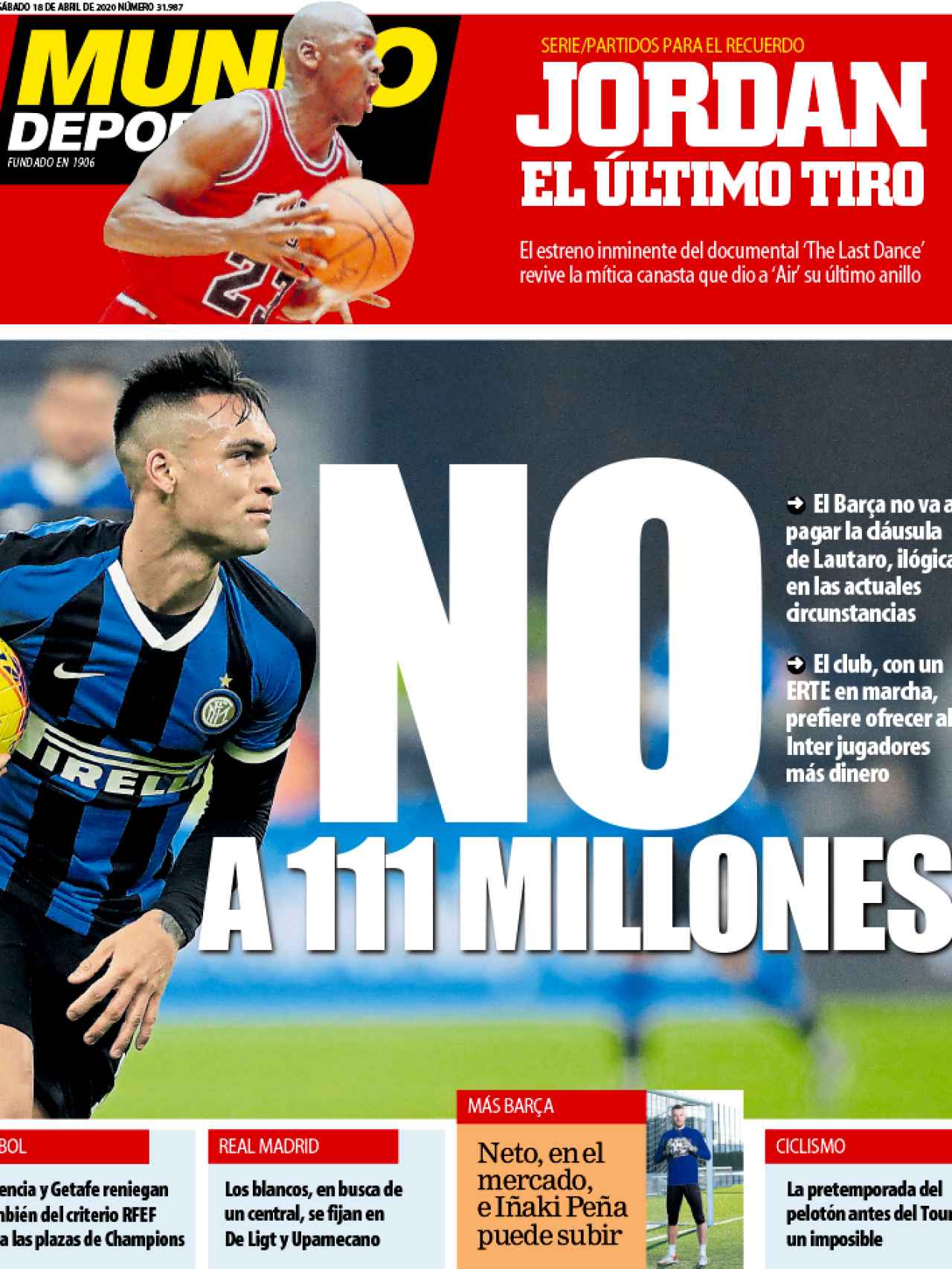 La portada del diario Mundo Deportivo (18/04/2020)