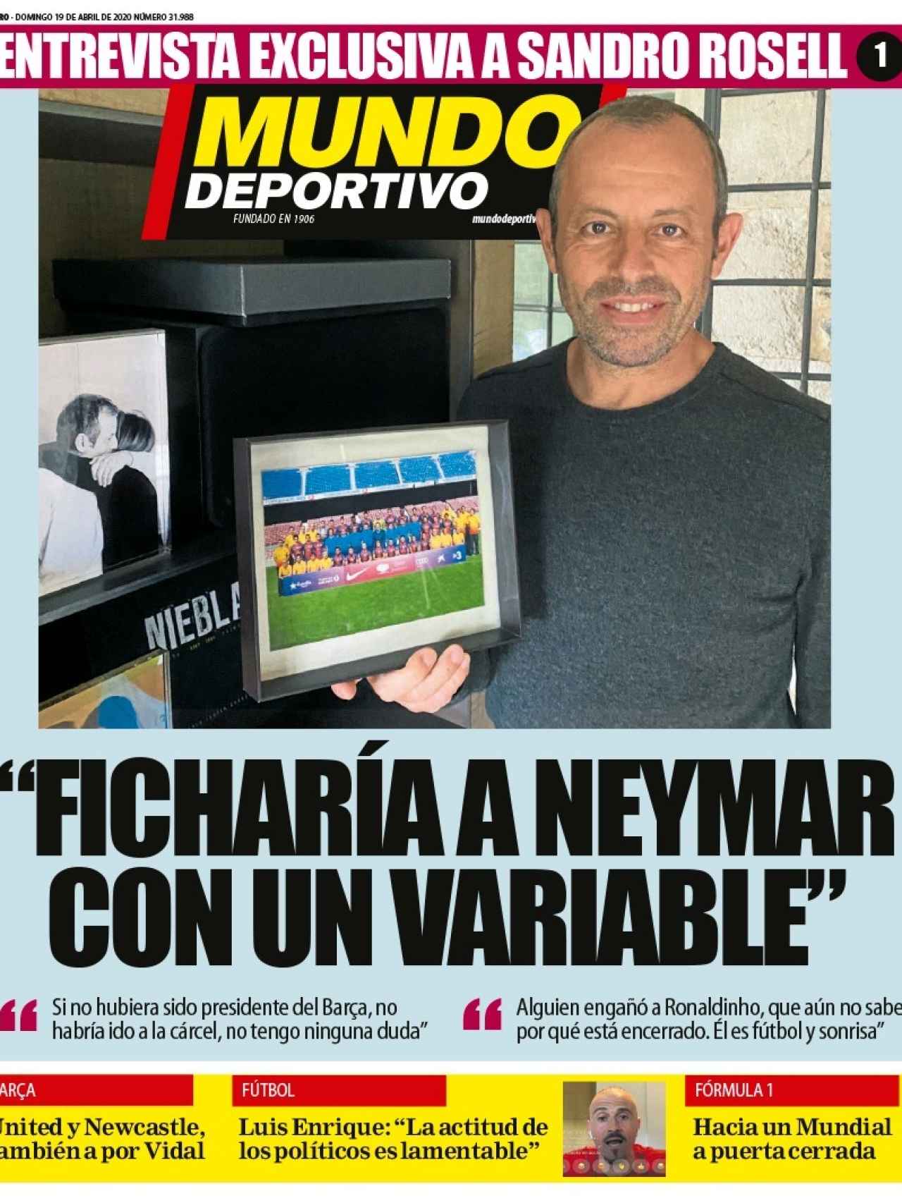 La portada del diario Mundo Deportivo (19/04/2020)