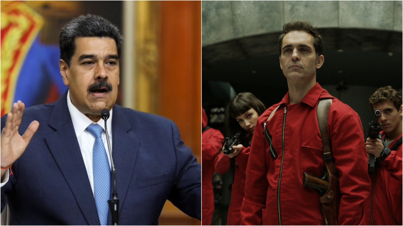 Nicolás Maduro y un fotograba de 'La Casa de Papel'.