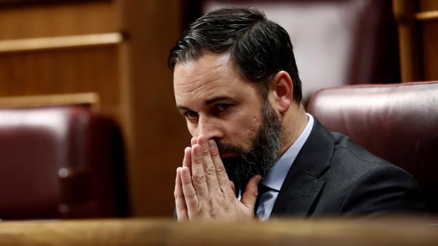 Santiago Abascal (Vox), durante el pleno para la tercera prórroga del estado de alarma.