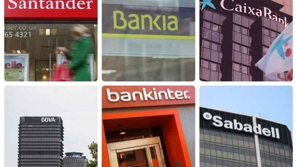 Montaje de los logos de seis bancos en España.