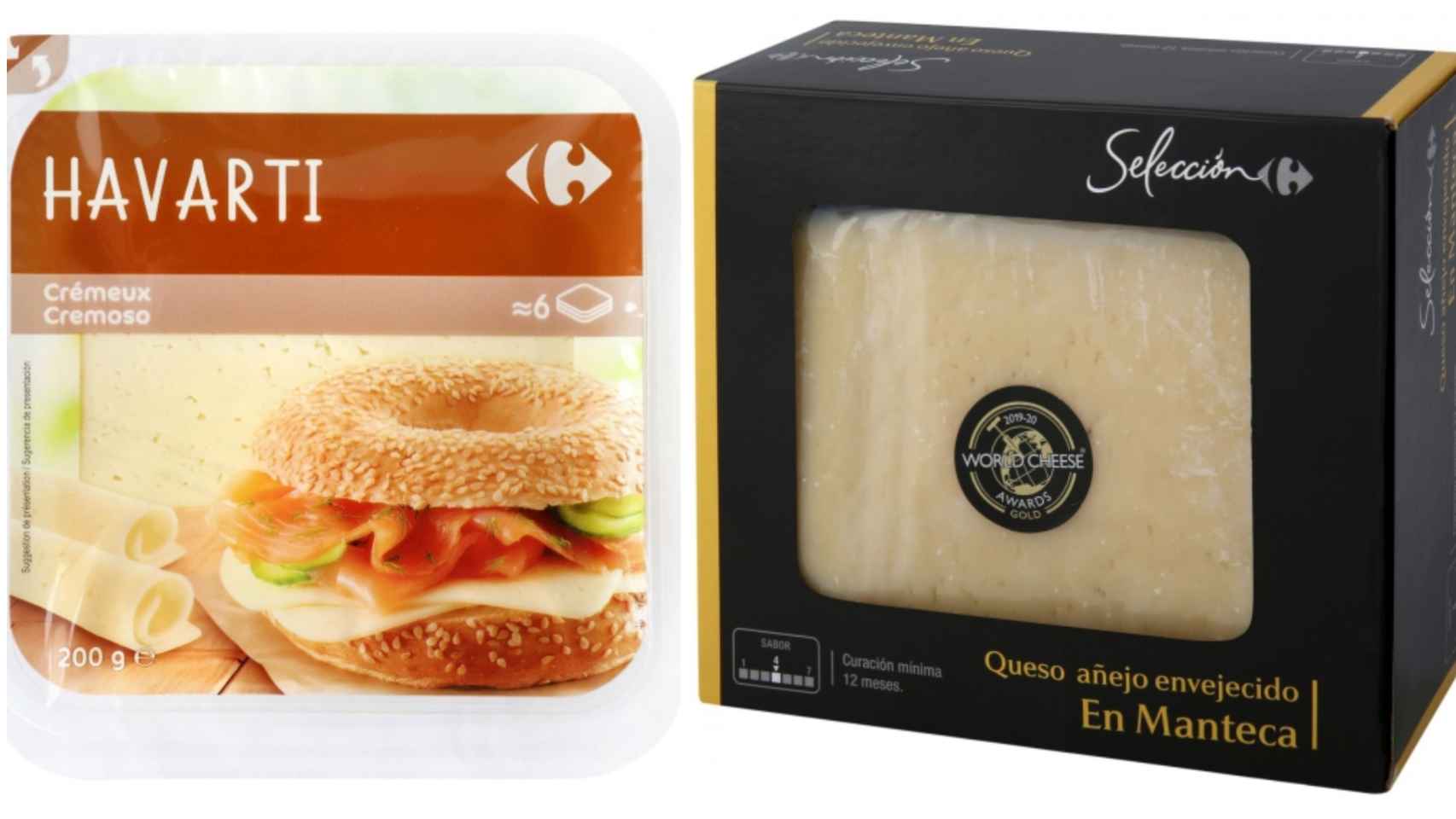 Dos tipos de quesos de la marca blanca de Carrefour.