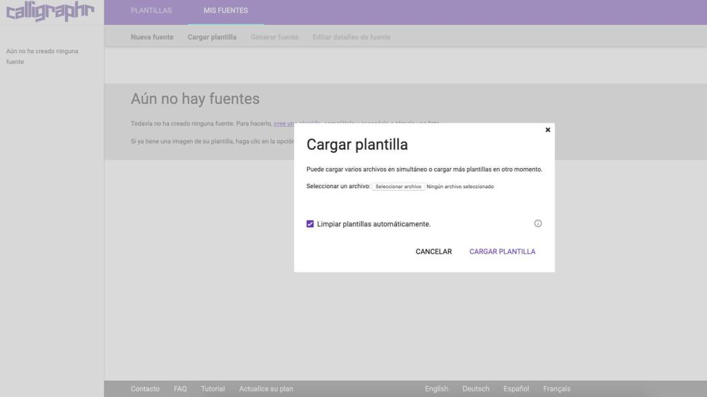 Interfaz de Caligraphr.