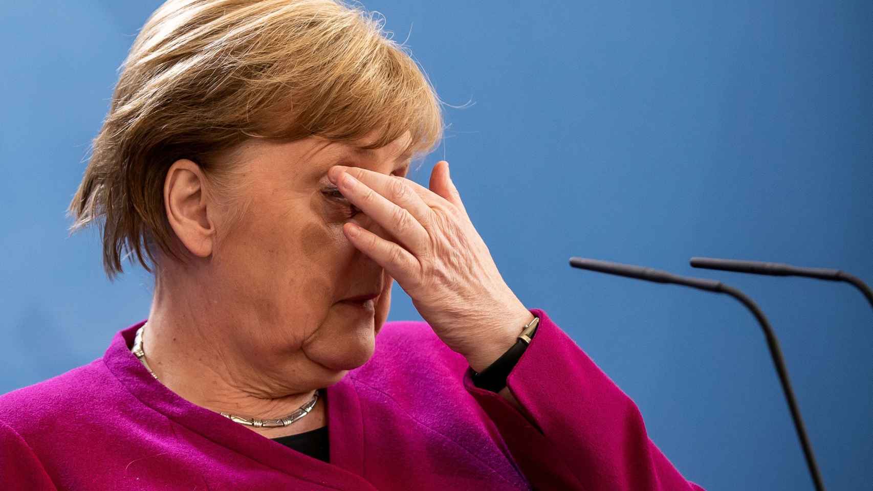 La canciller alemana, Angela Merkel, tras la videocumbre de este jueves