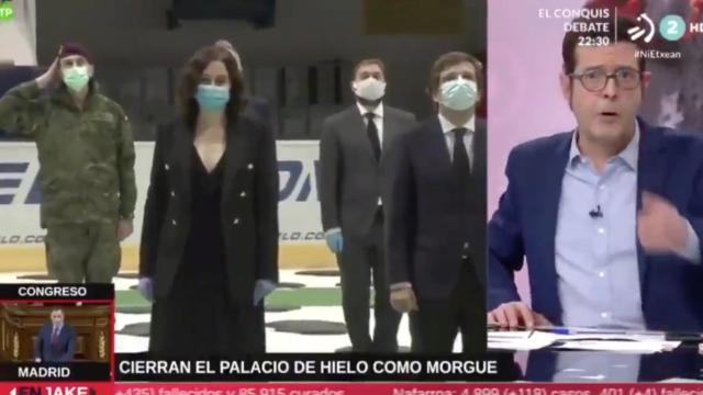 ETB se burla del tributo a las víctimas del coronavirus en el Palacio de Hielo.