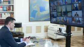 El presidente del Gobierno, Pedro Sánchez, durante la videocumbre de este jueves.