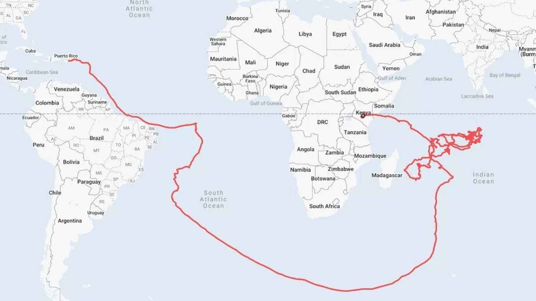 Esta es la ruta que toman los globos para llegar a Kenia.