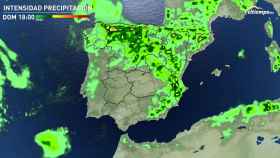 Intensidad de precipitaciones prevista para el domingo según eltiempo.es.