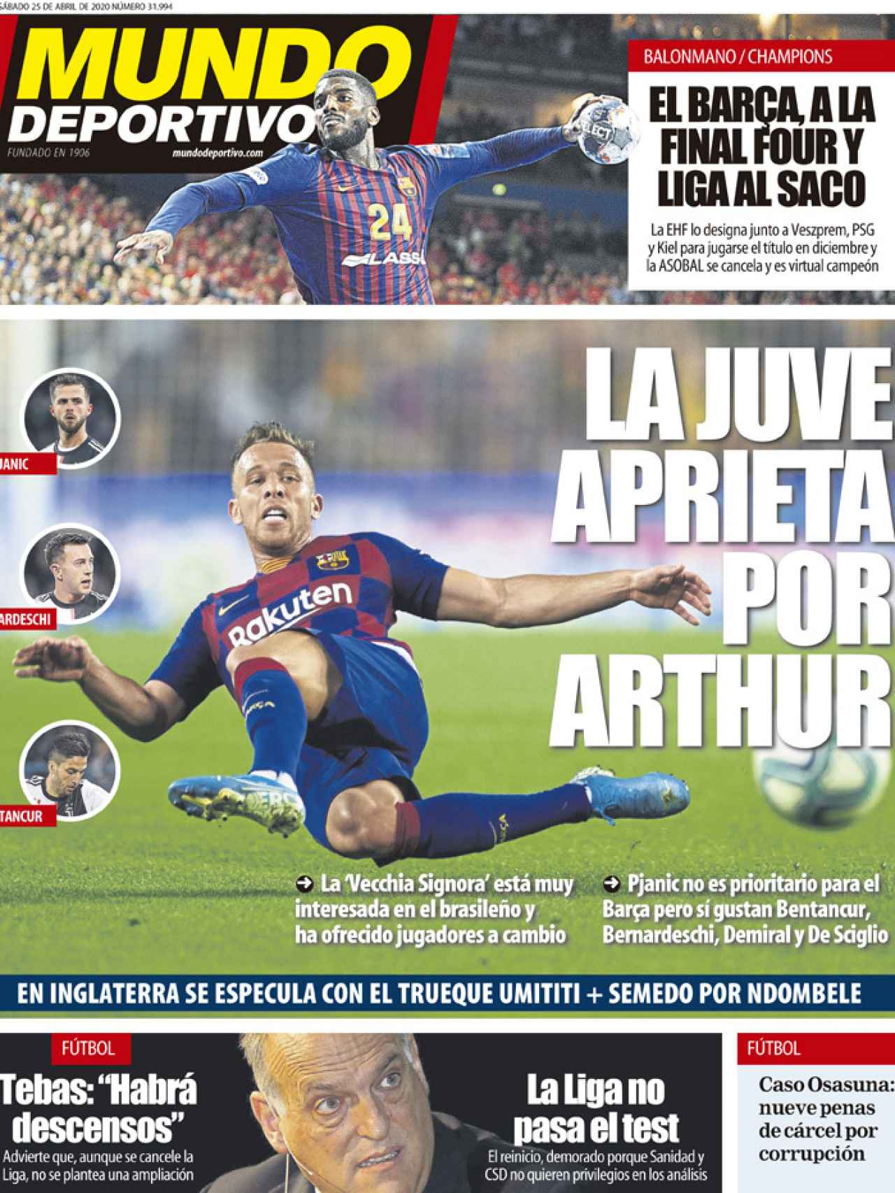 La portada del diario Mundo Deportivo (25/04/2020)