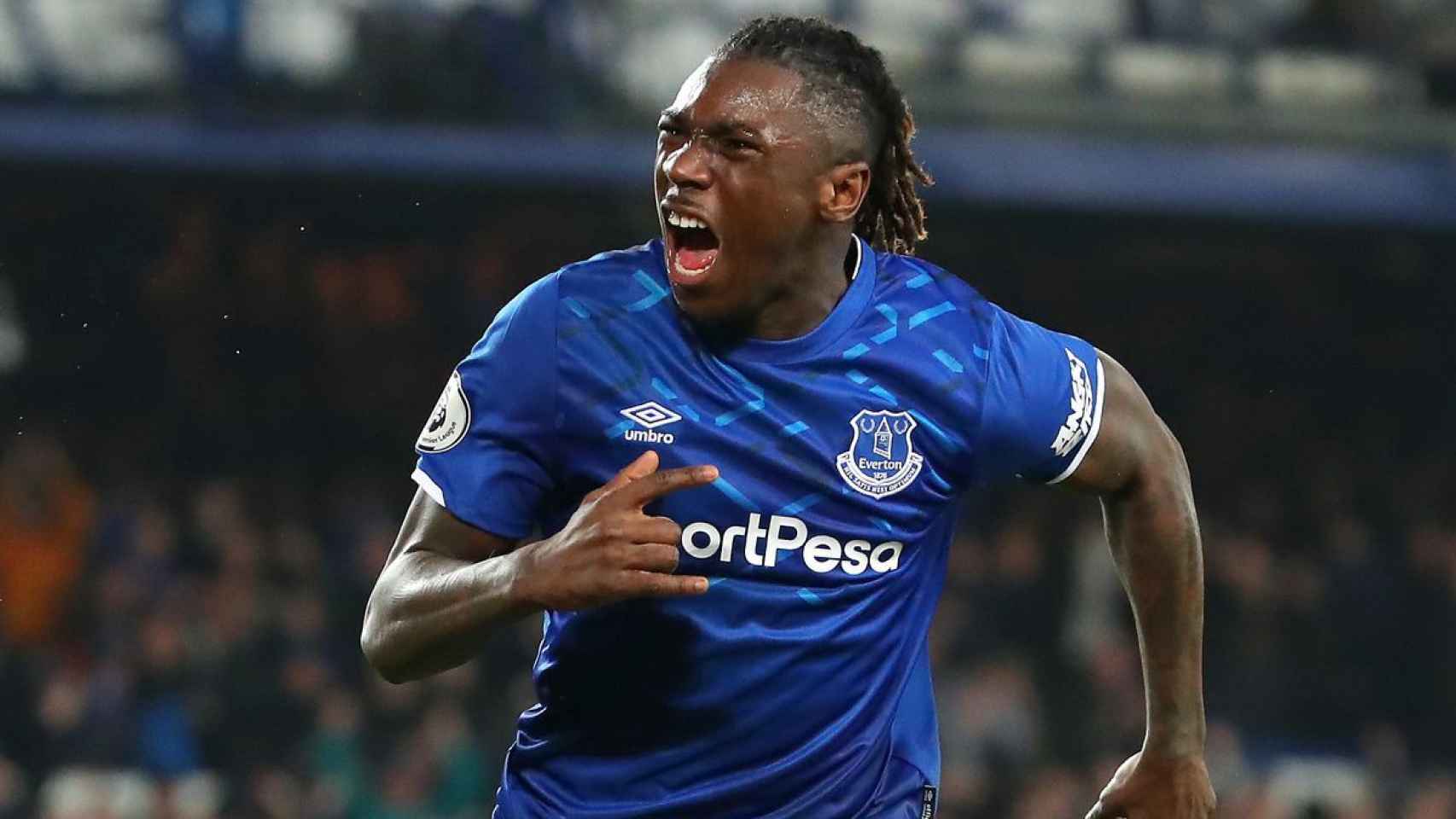 Moise Kean celebra un gol con el Everton