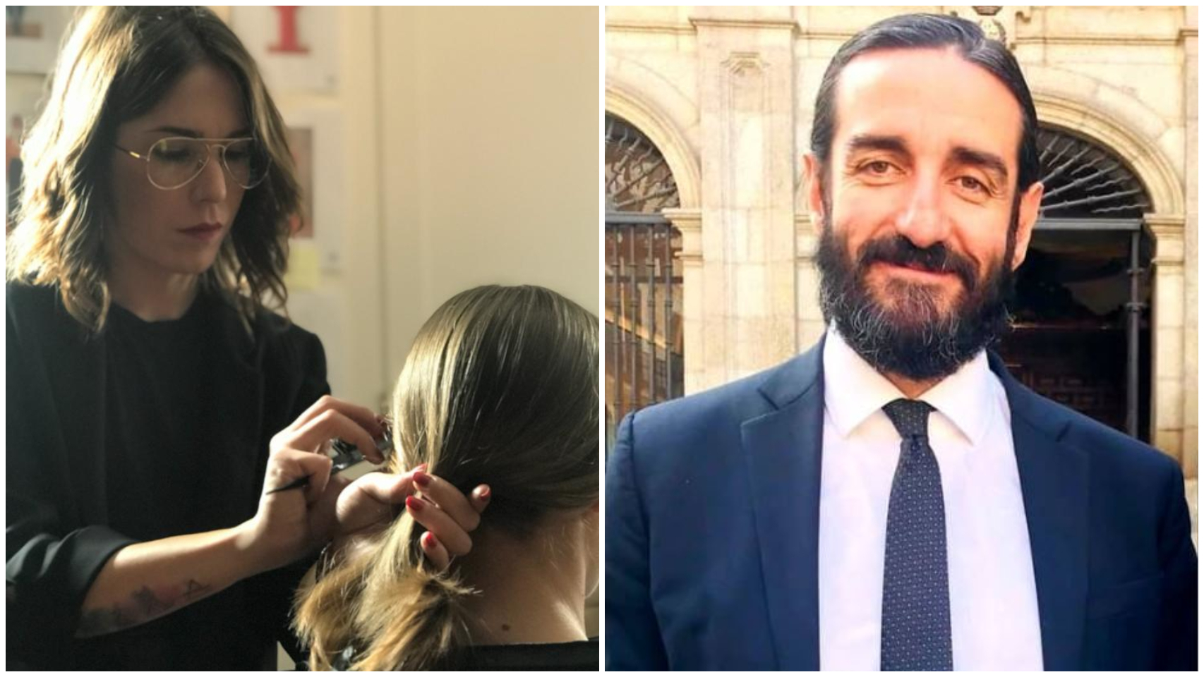 A la izquierda, Natalia, una peluquera de una gran cadena de peluquerías. A la derecha, Alejandro Fernández, presidente de Marco Aldany.