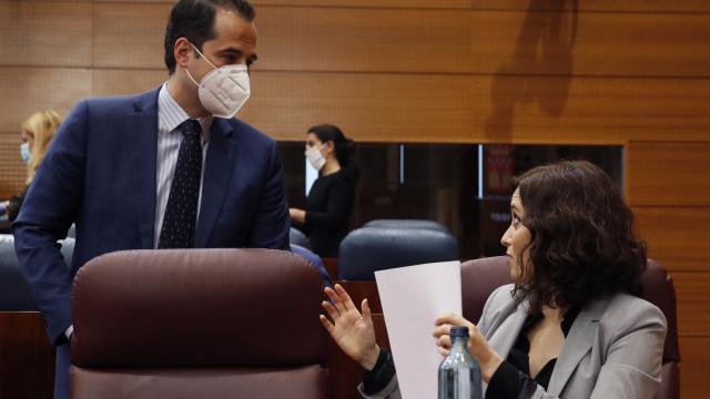 Díaz Ayuso e Ignacio Aguado, en la Asamblea de Madrid.