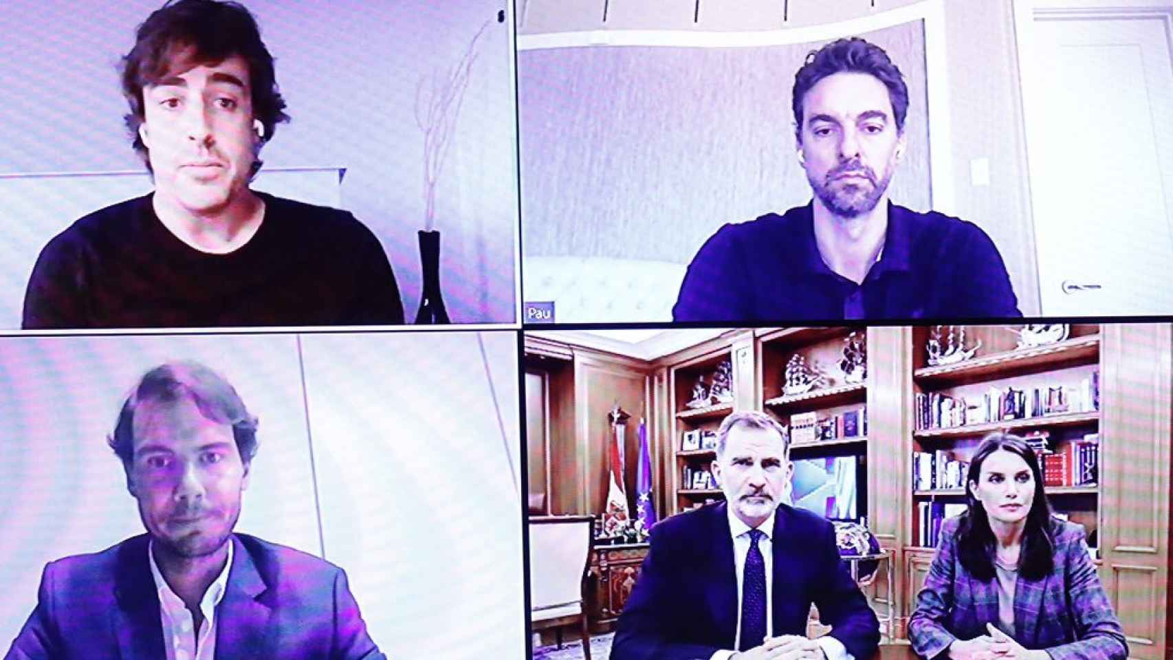 Reunión telemática entre Rafa Nadal, Pau Gasol, Fernando Alonso y los Reyes de España