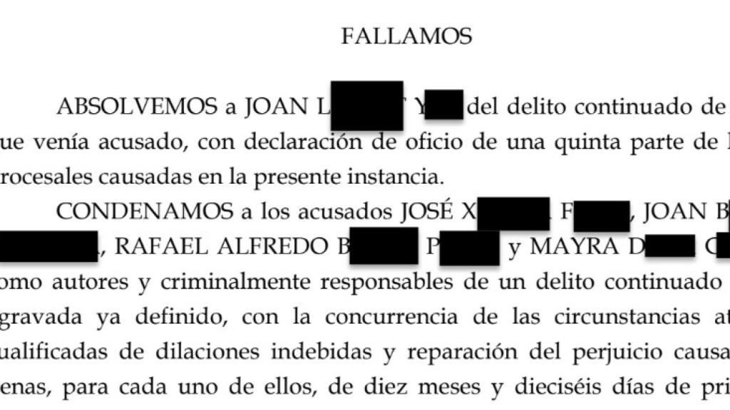 Extracto de la sentencia condenatoria de Mayra Dagà Castillo.
