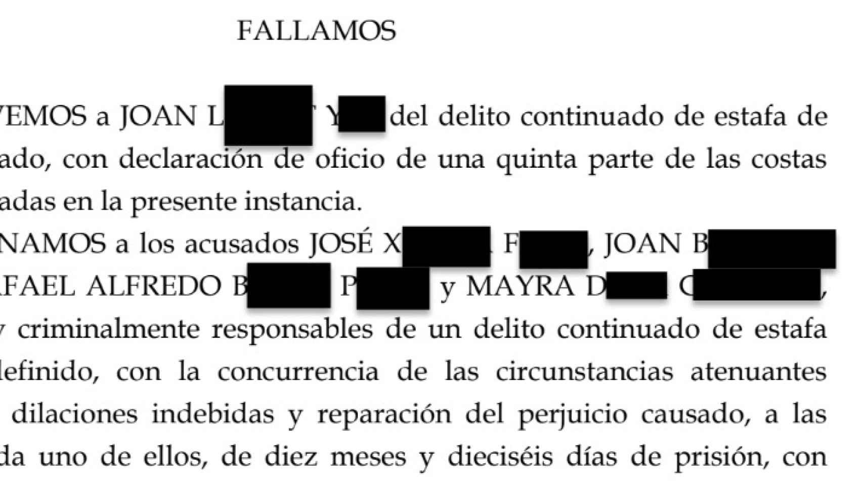 Extracto de la sentencia condenatoria de Mayra Dagà Castillo.