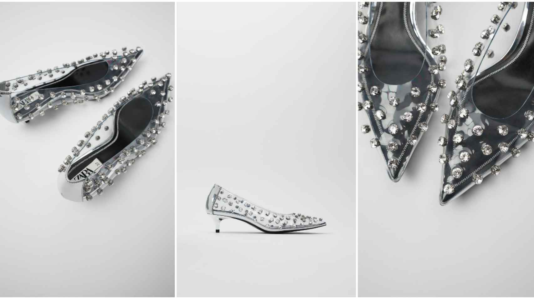 Zara ha puesto a la venta unos zapatos transparentes con cristales incrustados.